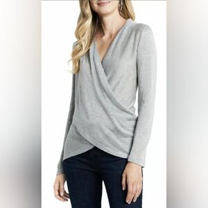 NWT 1.State Women's Silver Metallic Sparkle Cozy Crisscross Front Knit Top XS